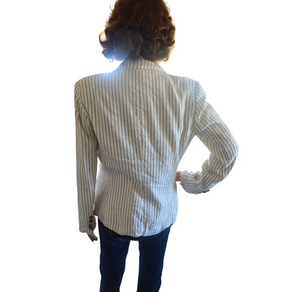 Antonio Melani Linen Blend White Pinstriped Blazer Womens Size 6 Business Casual - Picture 2 of 6
